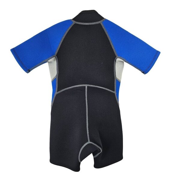Aropec Kids Shorty Wet Suite Kids 2 Blue Black Neoprene Zip Front Short Slv NWT - Picture 2 of 6
